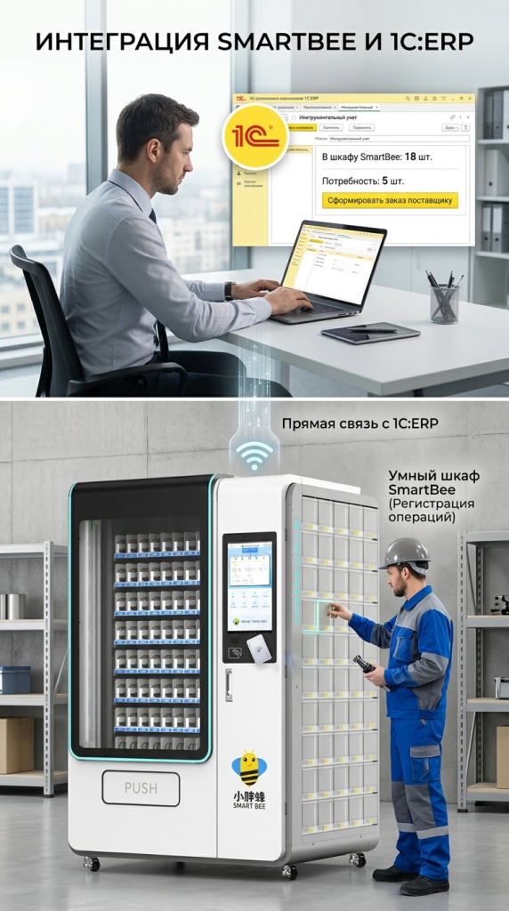 Схема интеграции SmartBee с 1С: остатки, заявки и списания инструмента